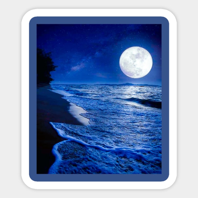 Moon At Night Winter Beach Sunset Ocean Beach Sunset Sticker by YassShop